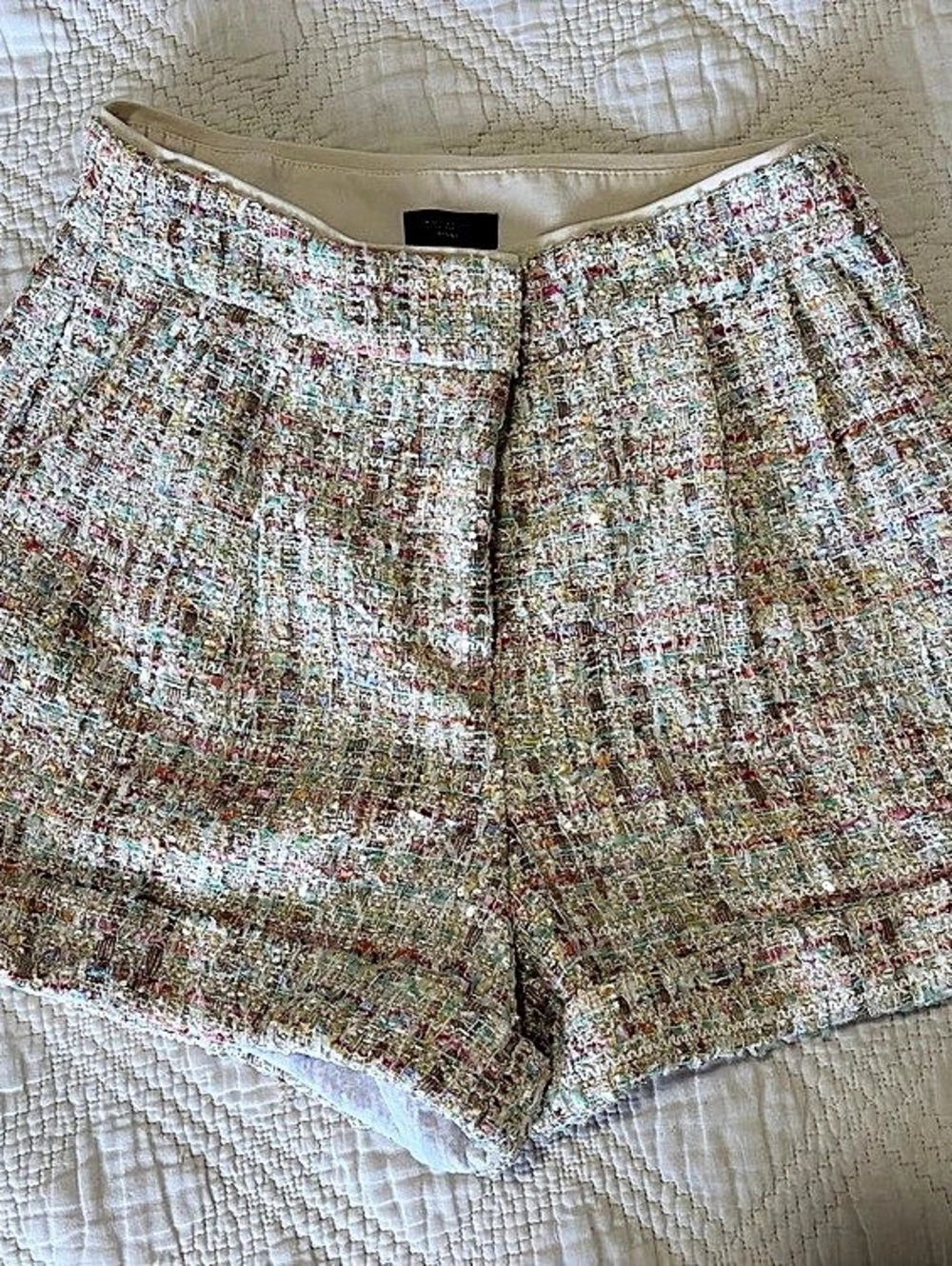 Express Stylist High Waisted Sequin Tweed Pleated Shorts Multicolor Size 2